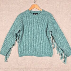 Witty Fox Young Contemporary Fringe Sweater Blue Green Knit Boho Women's Size M